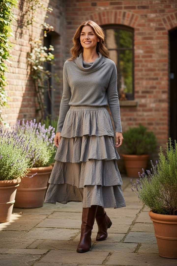 Lightweight Olga Ruffle Skirt Greige