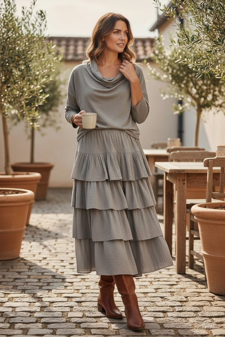 Lightweight Olga Ruffle Skirt Greige