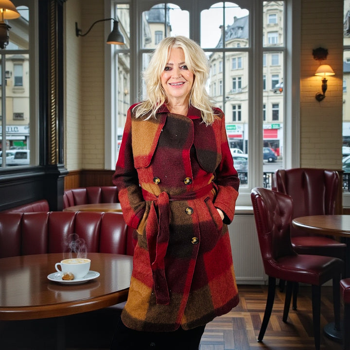 Roma Checked Coat Burgundy