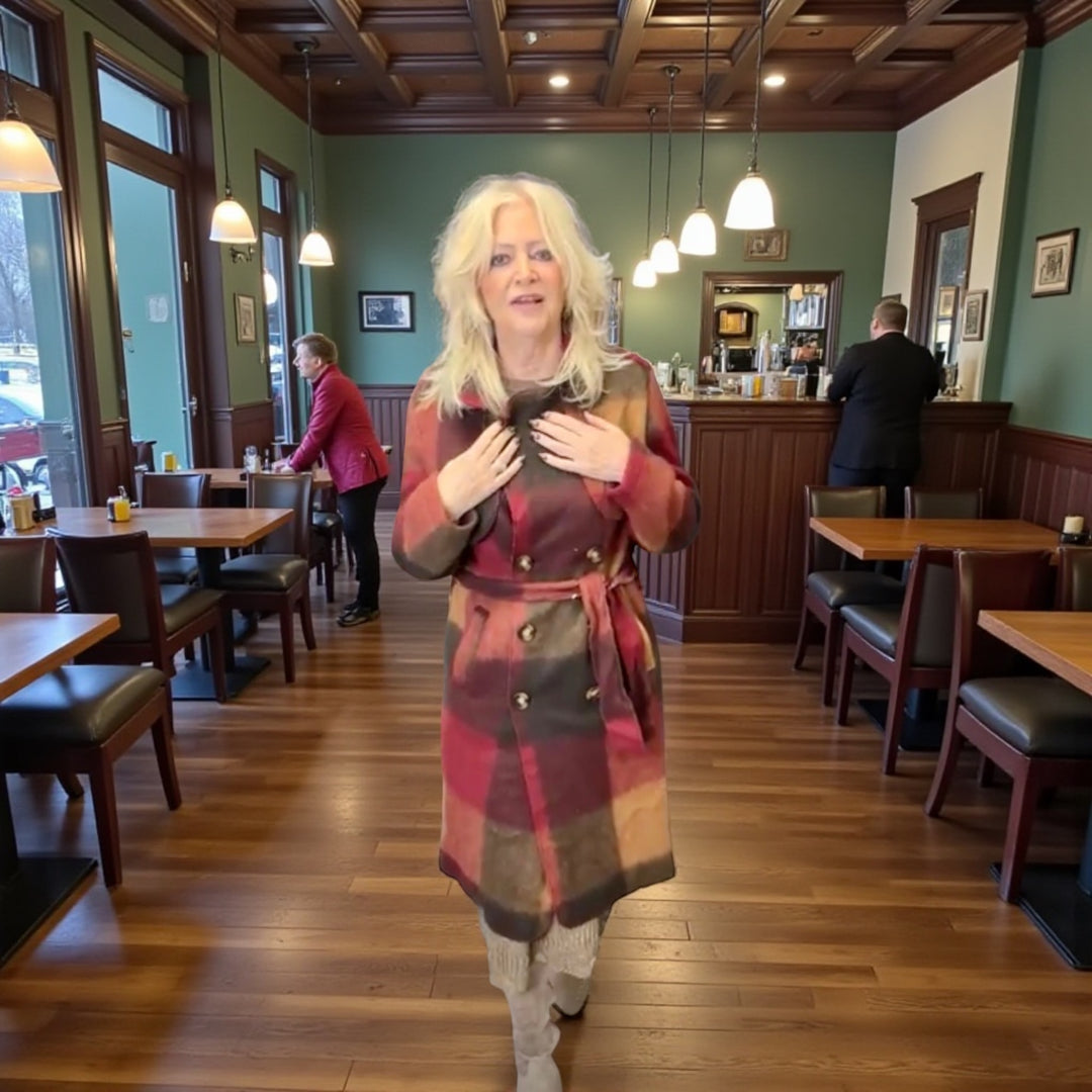 Roma Checked Coat Burgundy