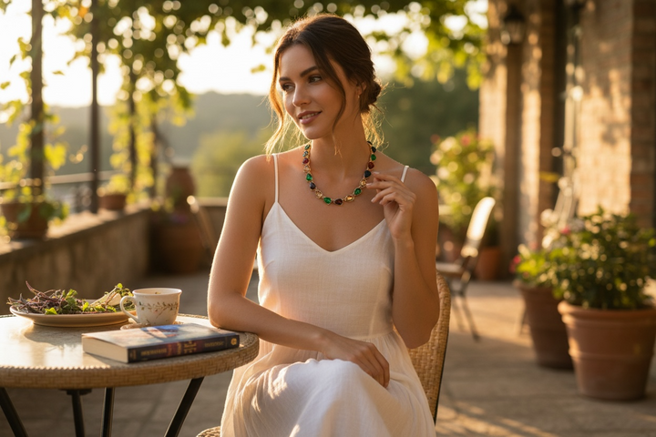 Iris Crystal Gem Necklace Gold