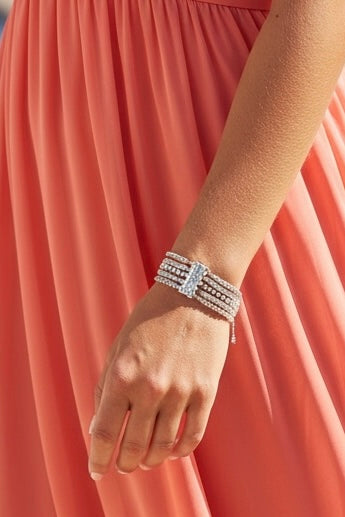 Silver Multi Chain Diamante Bracelet