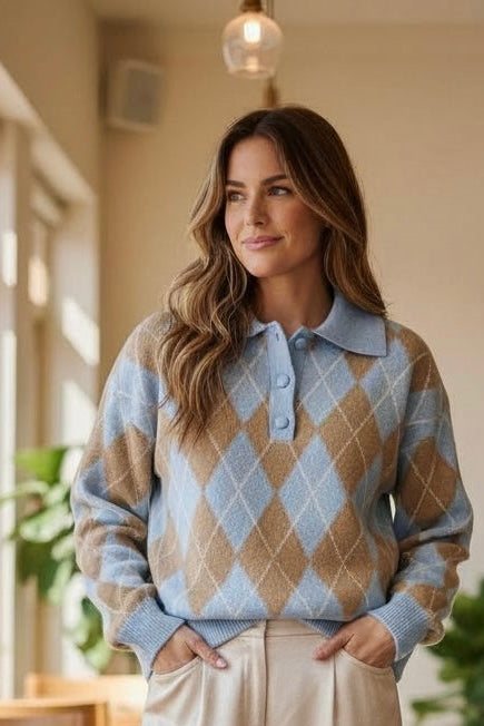 Anaya Argyle Jumper Blue