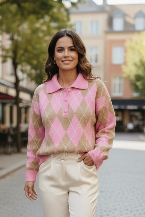 Anaya Argyle Jumper Pink
