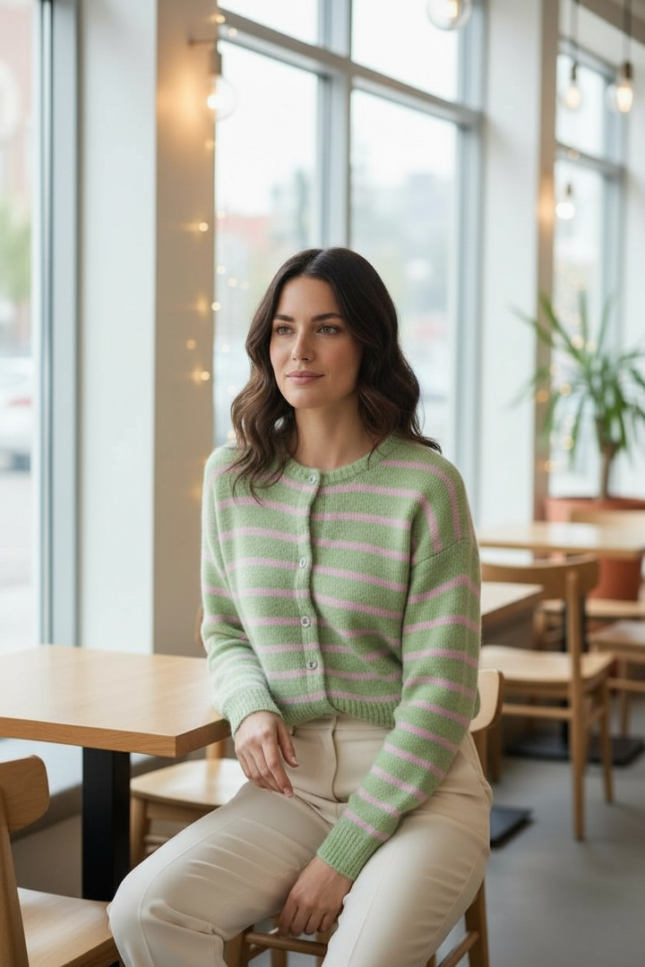 Shannon Stripe Cardigan Apple Green/Pink
