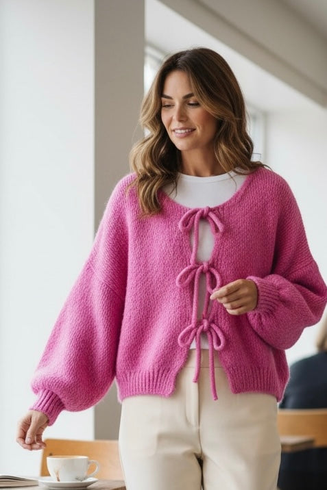 Tie Front Cardigan Pink