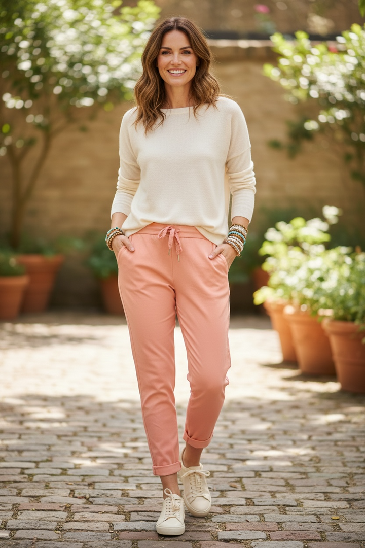 Lurex Tie Magic Pants Peach