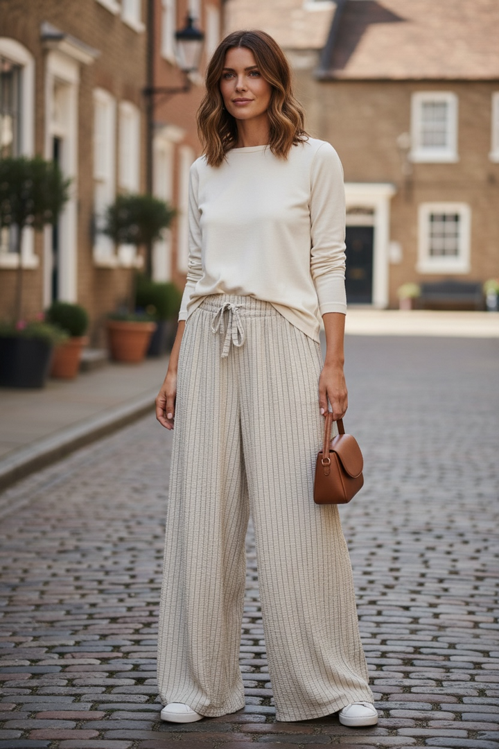Avery Pinstripe Trousers Beige