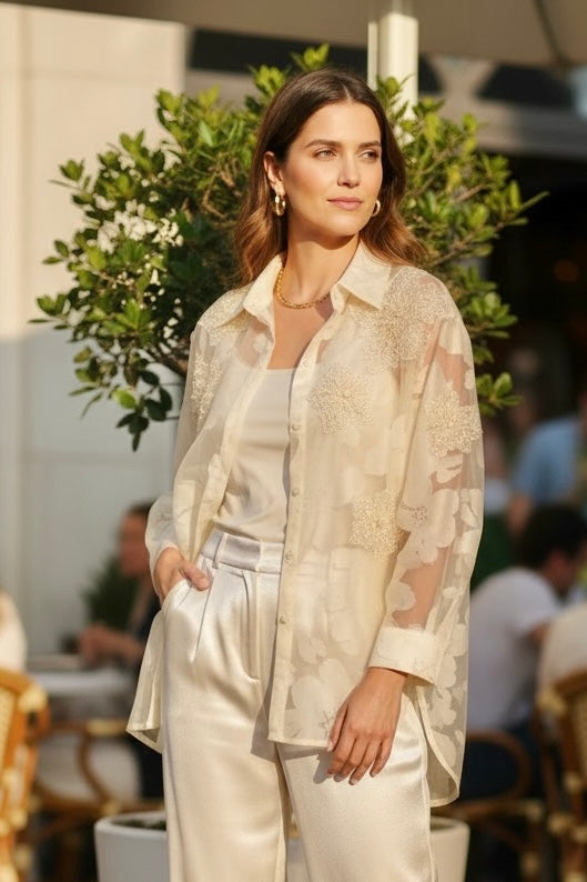 Eloise Embossed Flower Shirt Cream