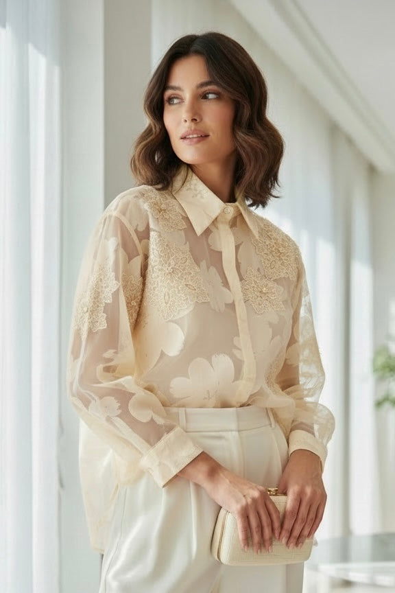Eloise Embossed Flower Shirt Cream