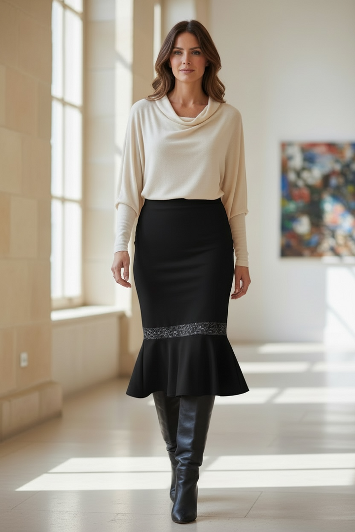 Bonita Lace Panel Skirt Black