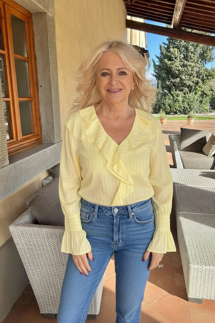 Norella Stripe Ruffle Top Lemon