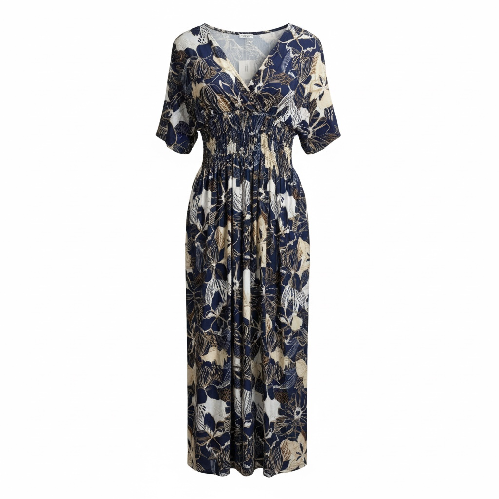 Francesca Floral Shirred Maxi Dress Navy