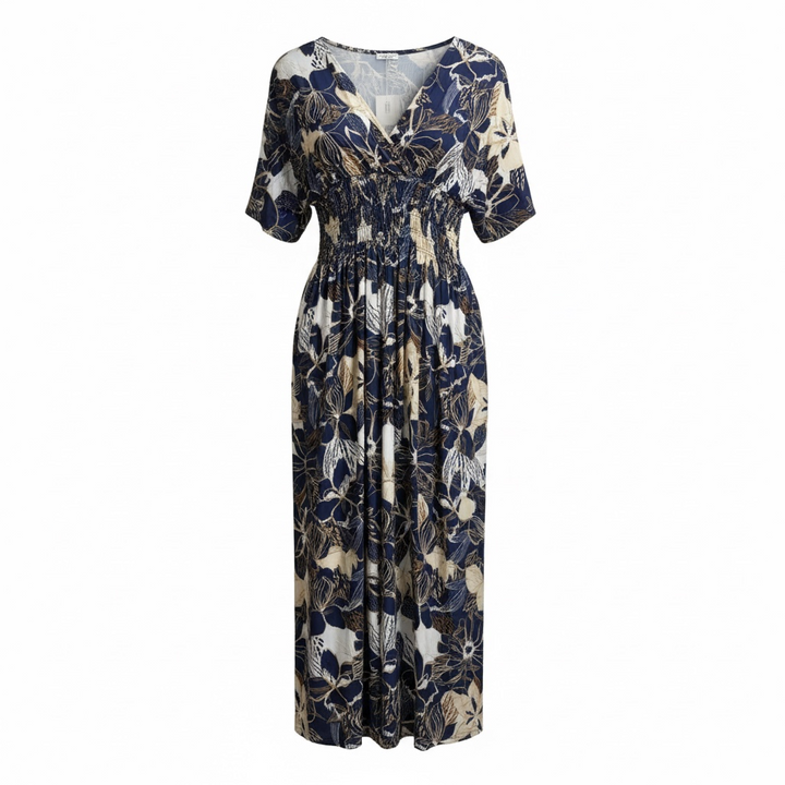 Francesca Floral Shirred Maxi Dress Navy