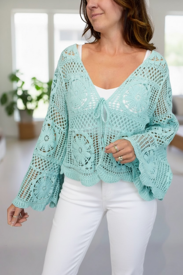 Jessy Tie front Cardigan Aqua