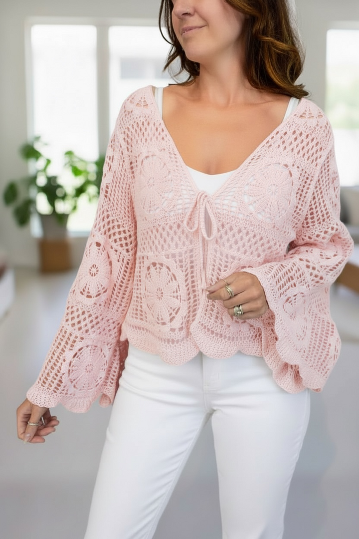 Jessy Tie front Cardigan Pink