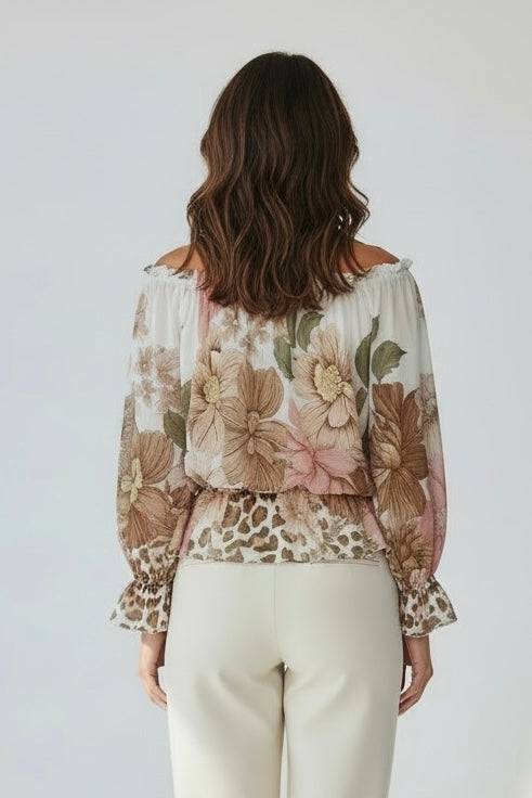 Myla Floral Bardot Top Mocha
