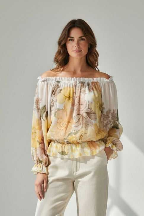 Myla Floral Bardot Top Buttermilk