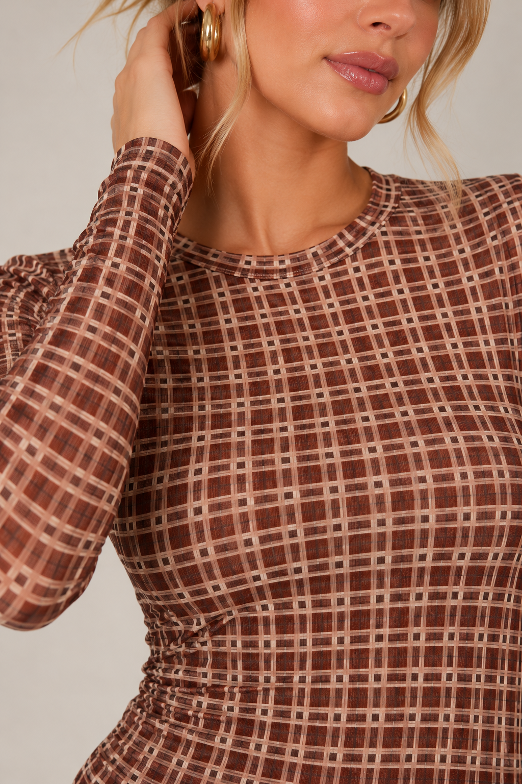 Tartan Print Cashmere Top Rust
