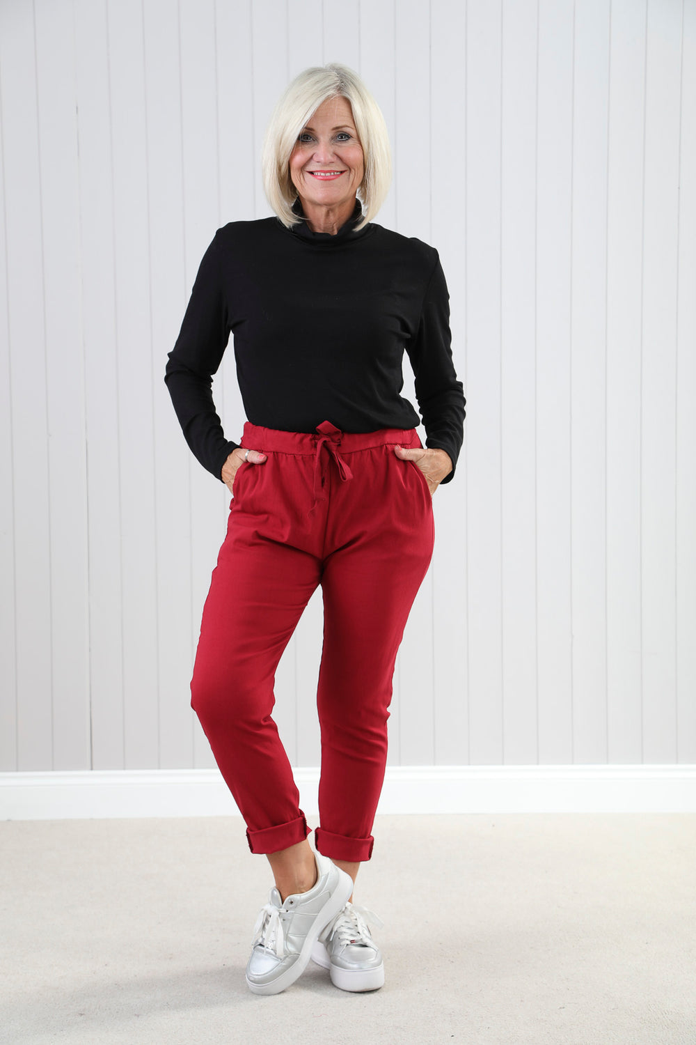Plain Magic Pants Dark Red - Magic Trousers Red Goose island UK Made in Italy