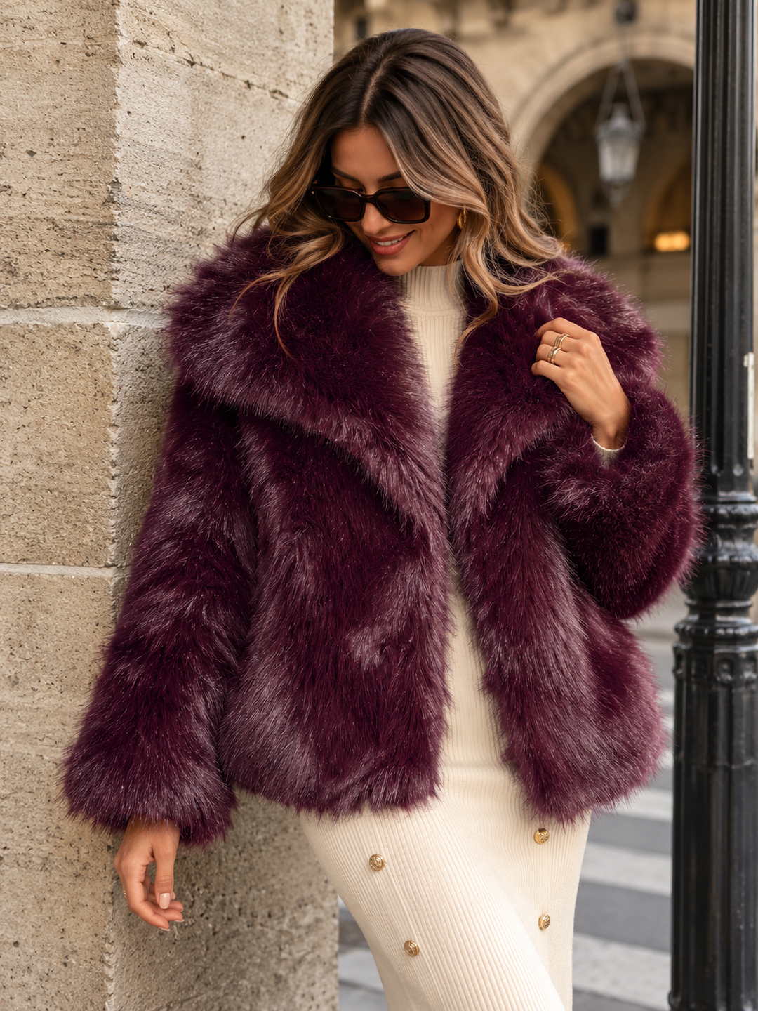 Farah Faux Fur Jacket Wine