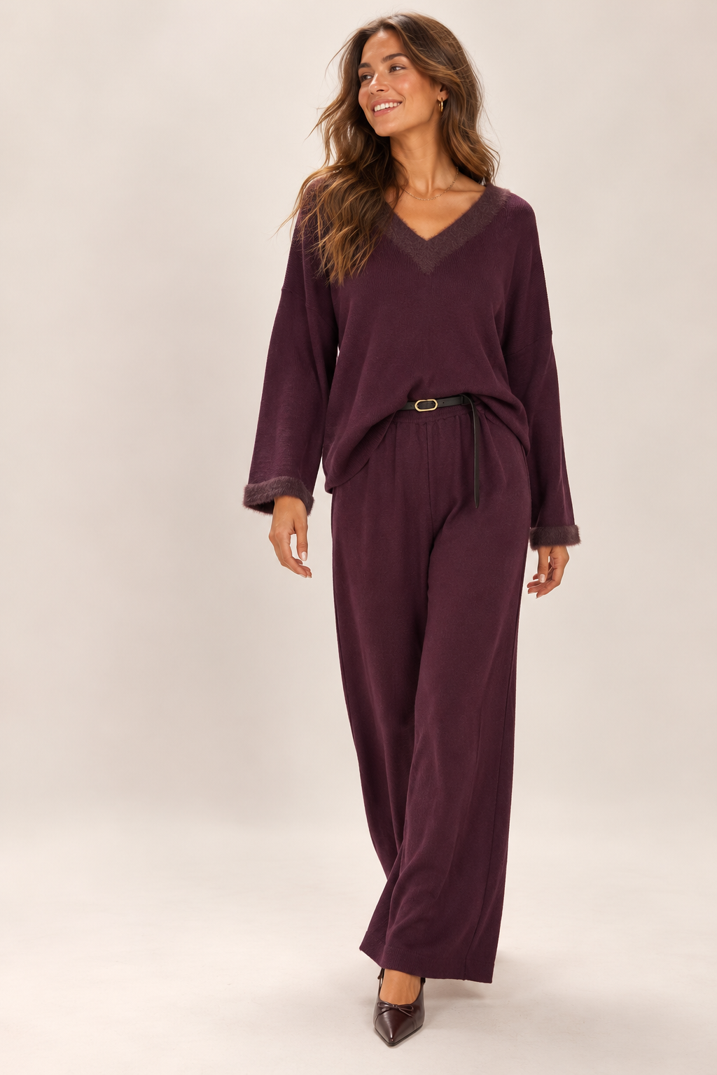 Cassidy V-Neck Co-Ord Mulbery
