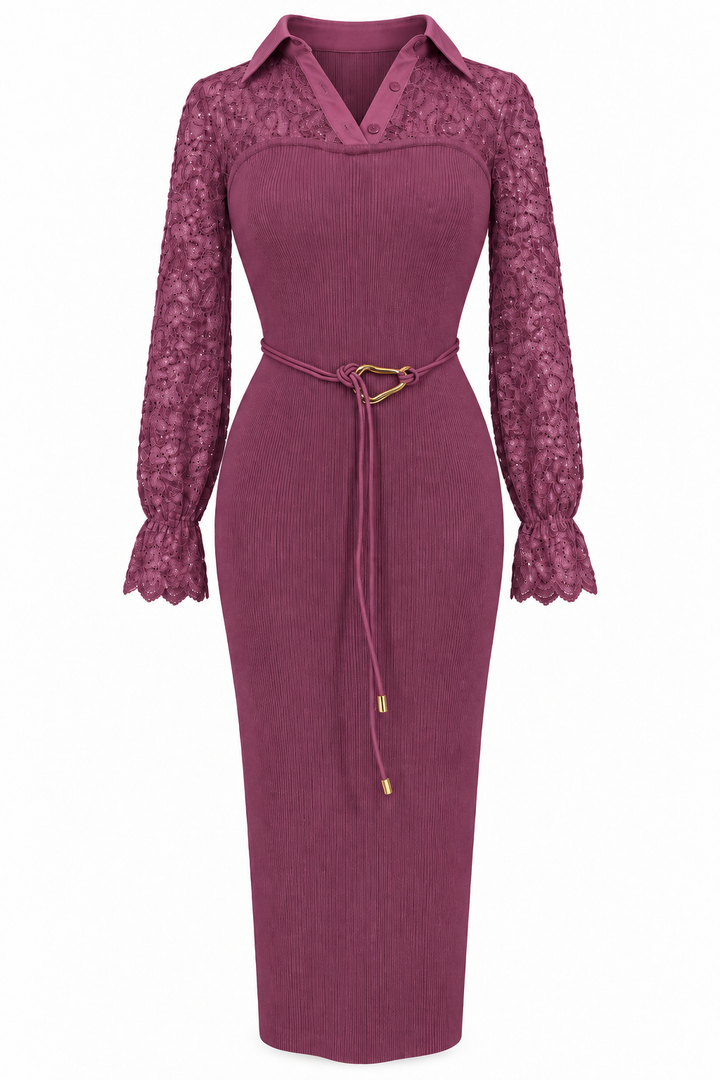 Sweetheart Vintage Lace Dress Burgundy