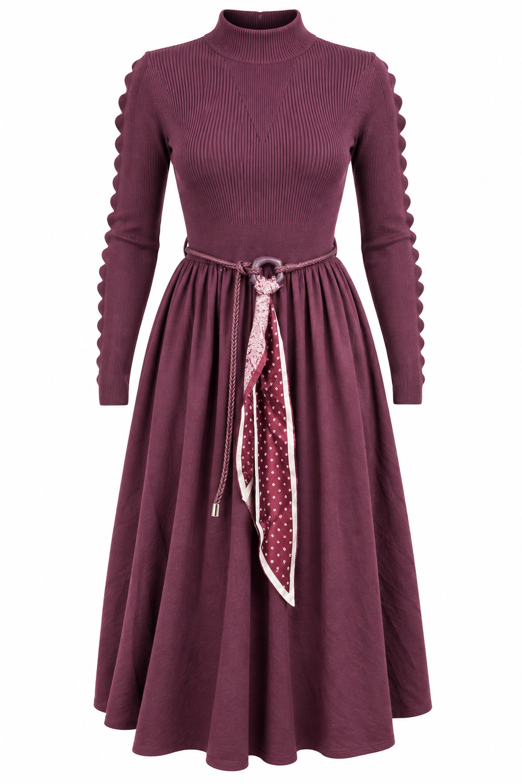 Jasmine Belted Knitted Dress Plum