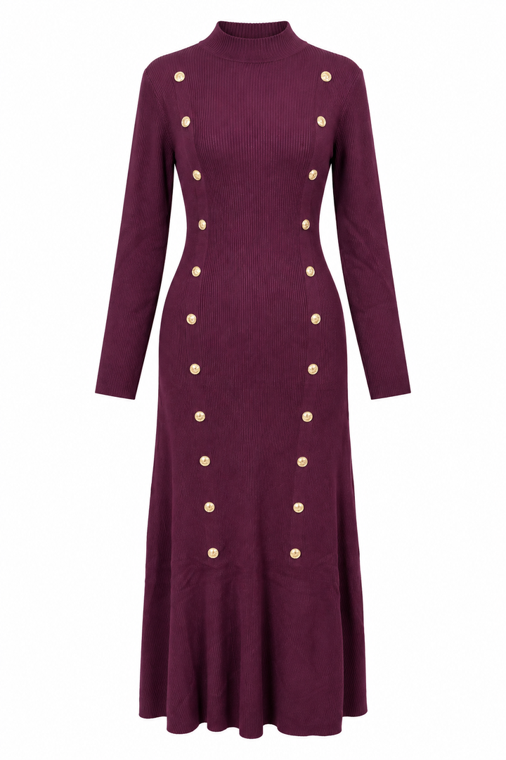 Melinda Military Knit Dress Burgundy