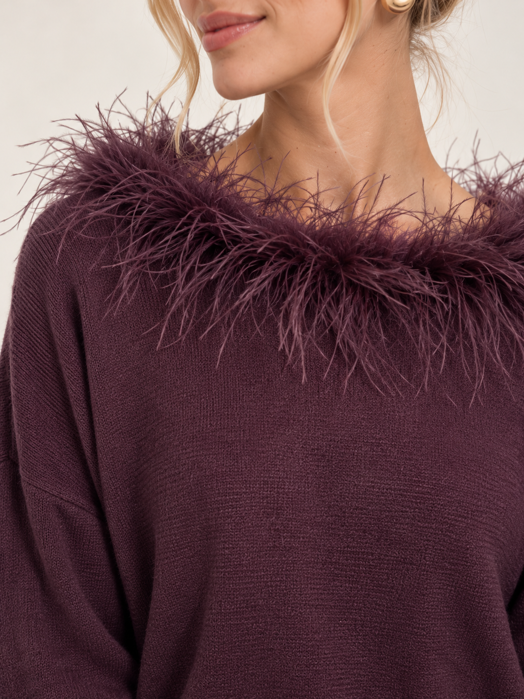 Faux Feather Luxe Jumper Mulberry