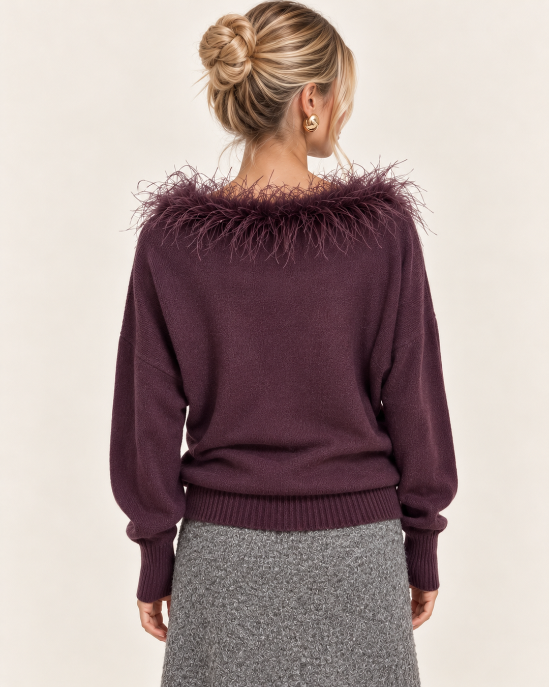 Faux Feather Luxe Jumper Mulberry