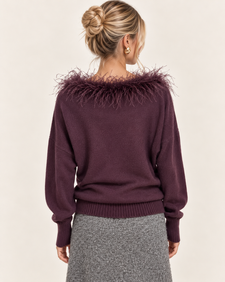 Faux Feather Luxe Jumper Mulberry