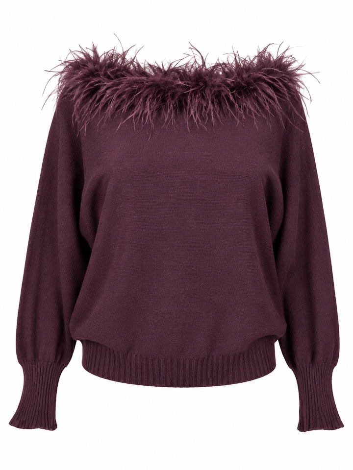 Faux Feather Luxe Jumper Mulberry
