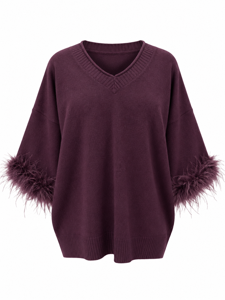 Amorette Faux Feather Jumper Damson