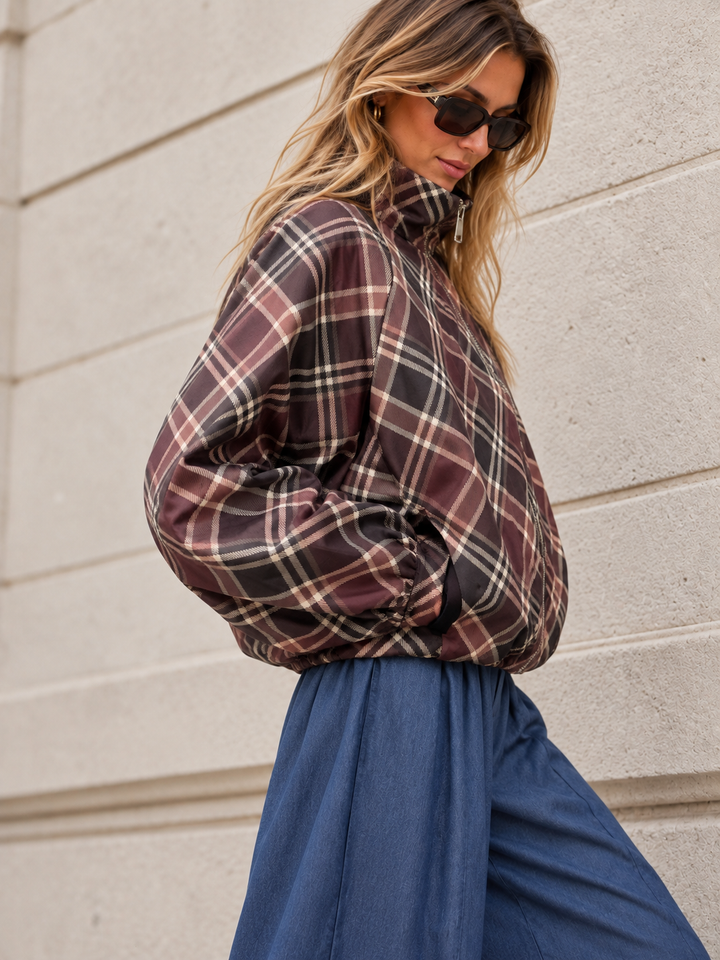 Kelby Tartan Zip Jacket Burgundy