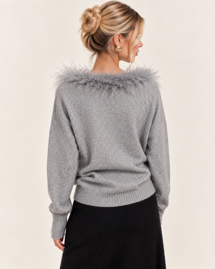 Faux Feather Luxe Jumper Grey