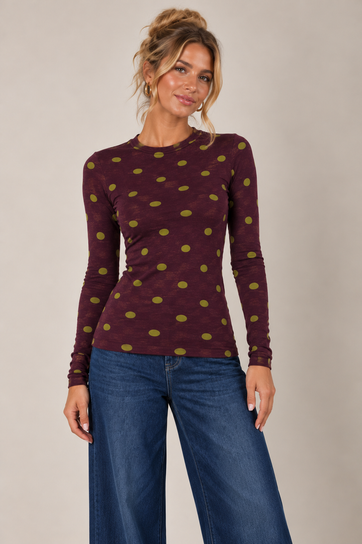 Polka Dot Cashmere Top Plum