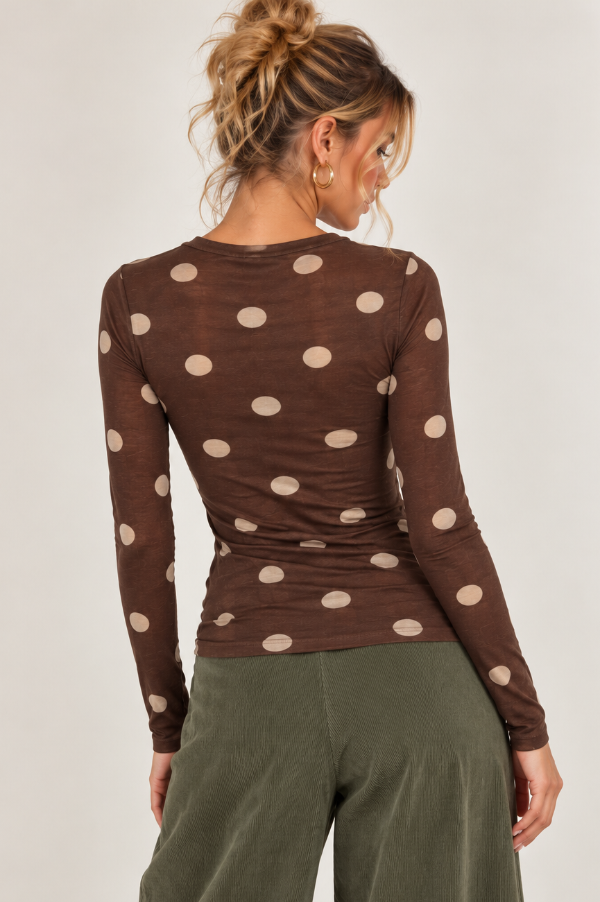 Polka Dot Cashmere Top Chocolate