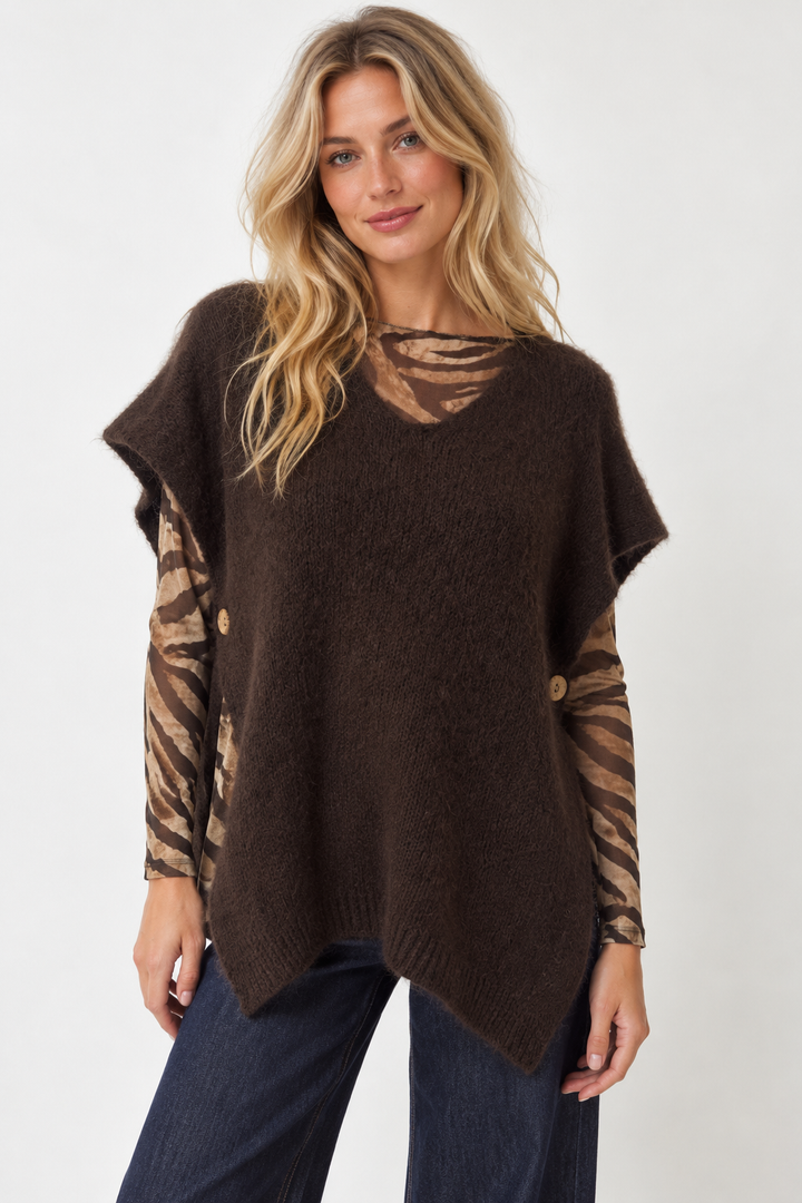 Adira Side Button Tank Top Chocolate