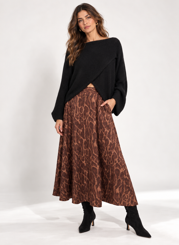 Cassie Faux Suede Leopard Skirt