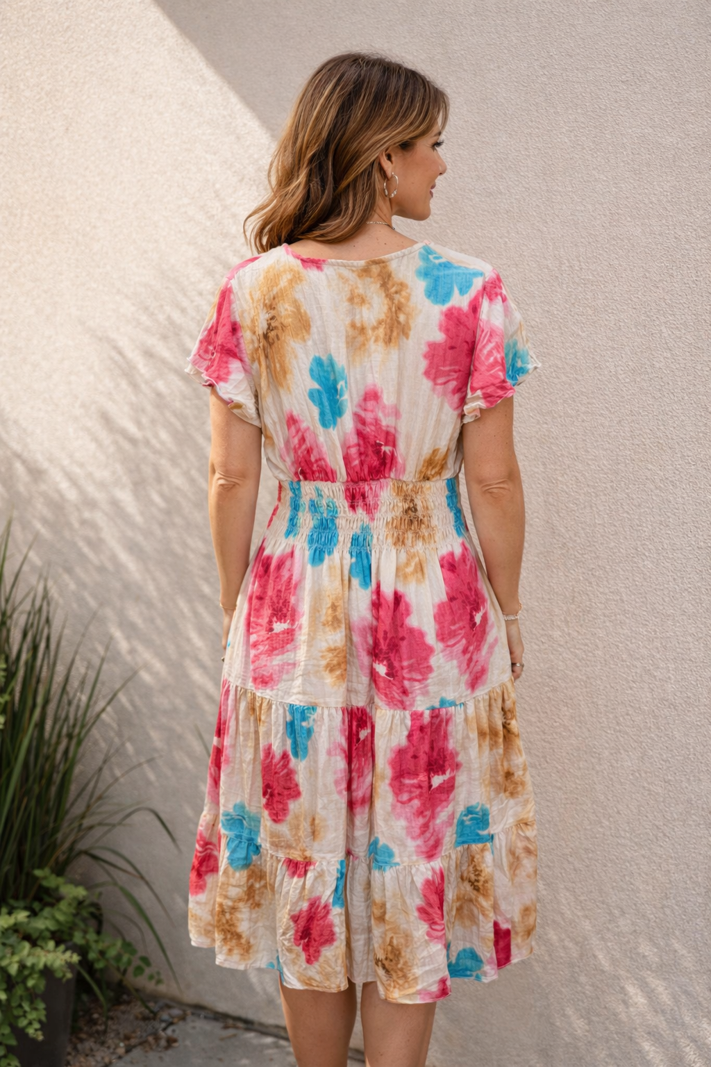 Fia Floral Midi Dress Pink/Aqua