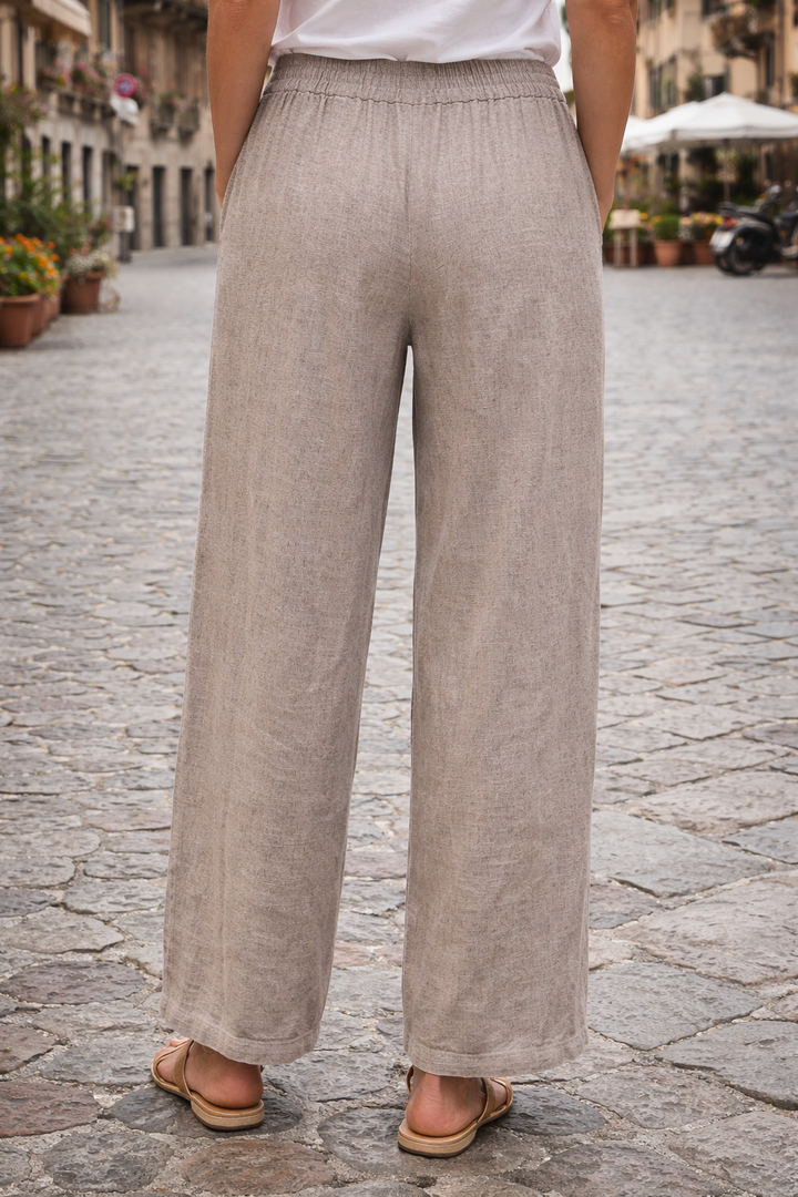 Floral Crochet Linen Trousers Mocha