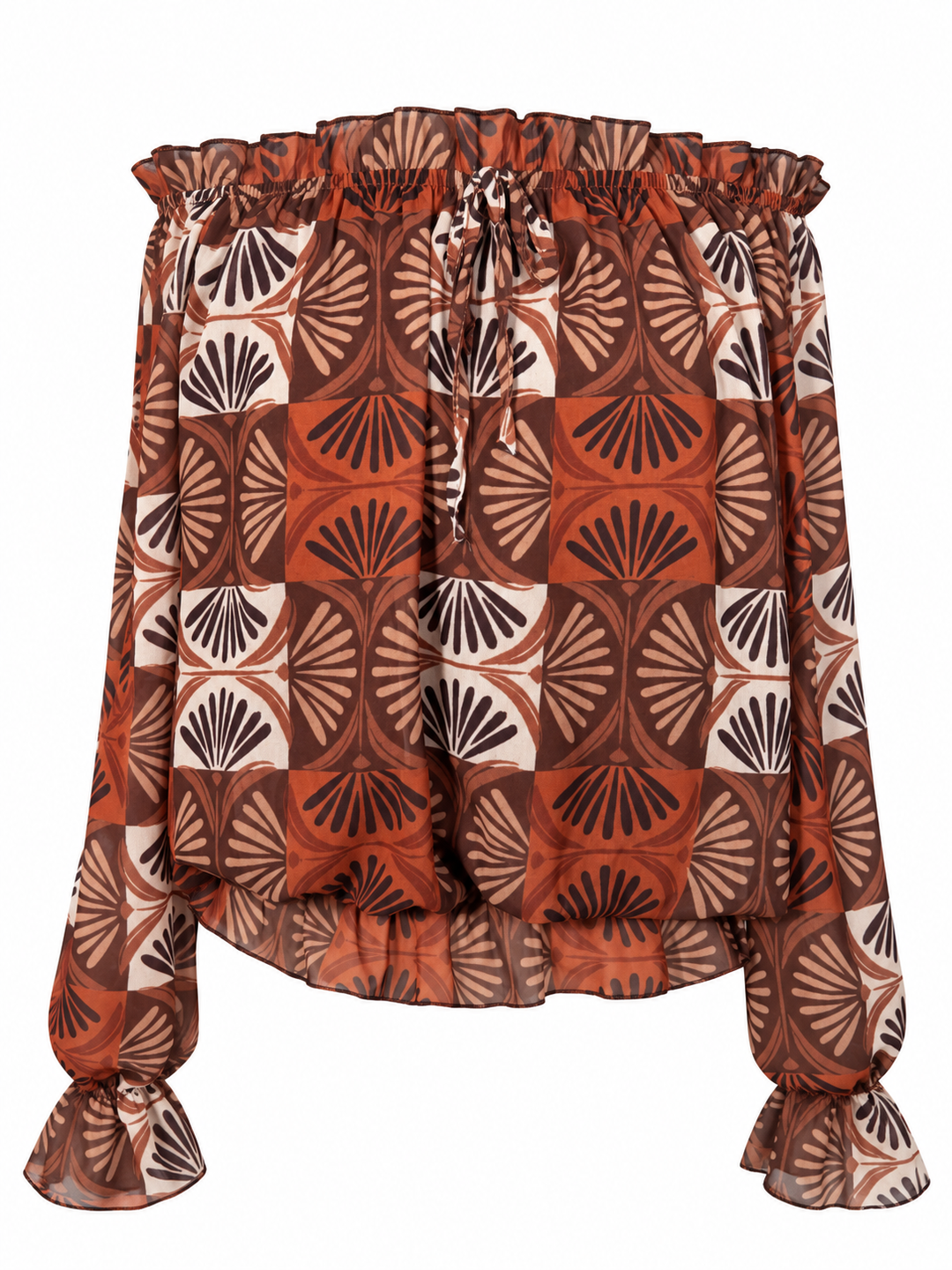 Neve Retro Fan Bardot Top Chocolate