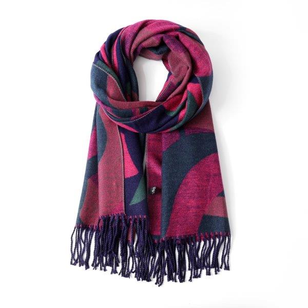 Abstract Print Cashmere Blend Scarf Navy