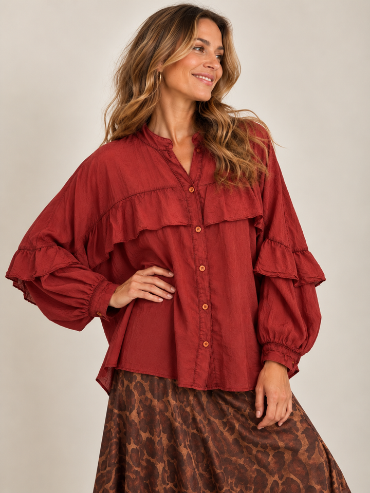 Francis Stone Washed Frill Shirt Rust