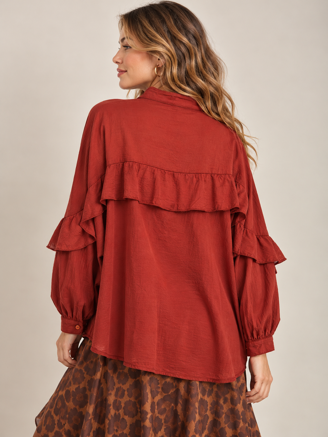 Francis Stone Washed Frill Shirt Rust