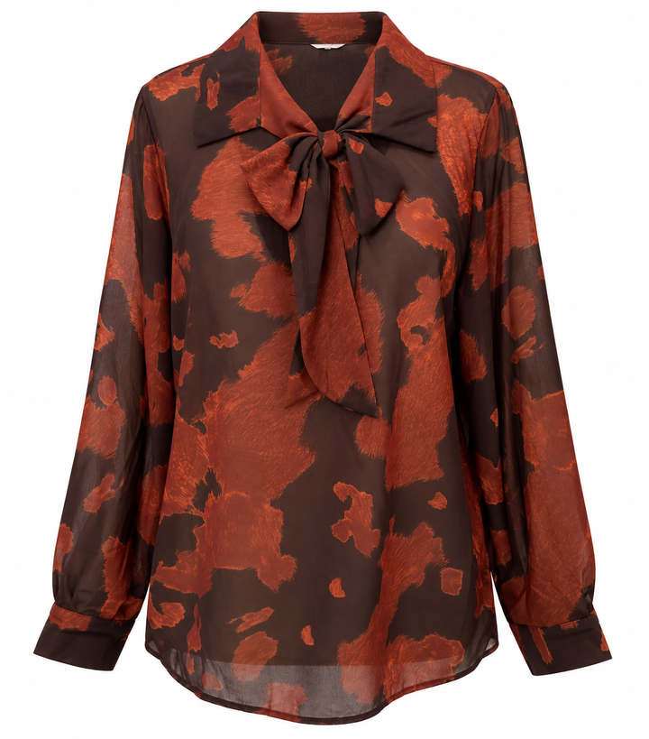 Abstract Pussy Bow Blouse Rust