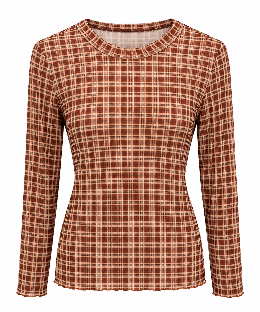 Tartan Print Cashmere Top Rust