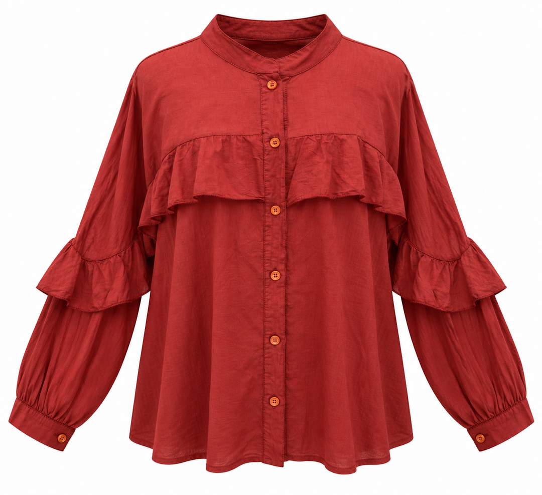 Francis Stone Washed Frill Shirt Rust