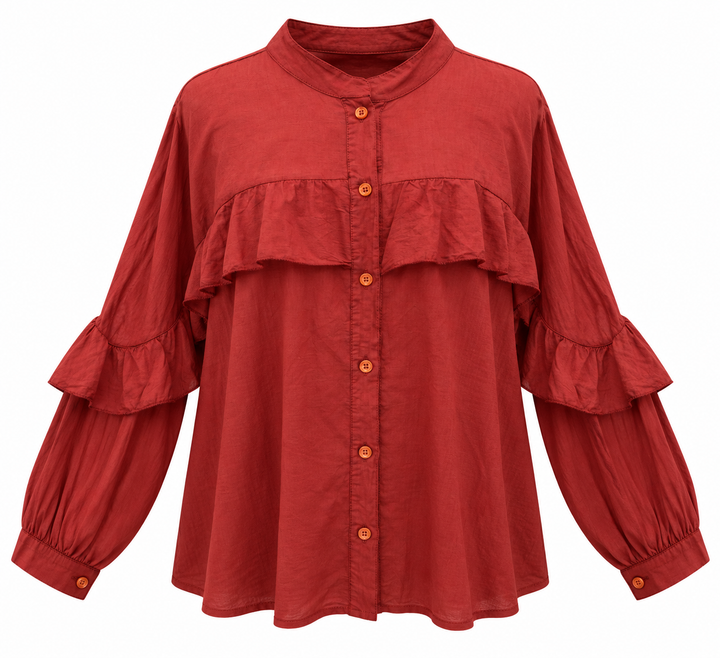 Francis Stone Washed Frill Shirt Rust